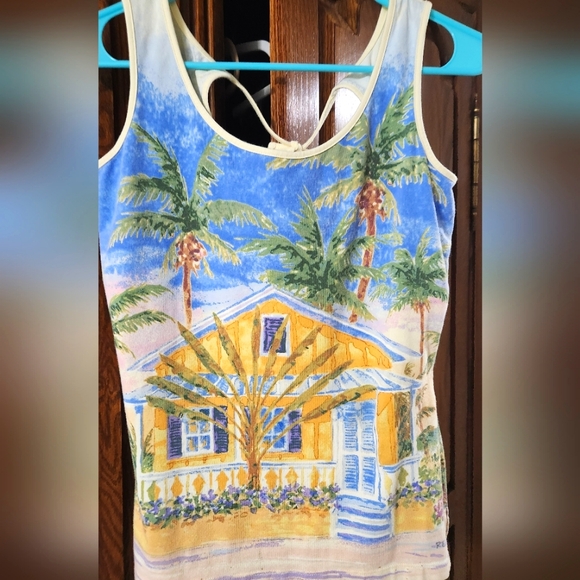 BAY STUDIO Tropical Beach Tank size S small, coastal key west look. Ties in back - Picture 2 of 7